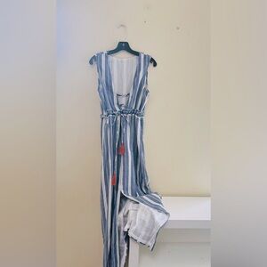 Tularosa  Blue and White Striped Sleeveless maxi Dress